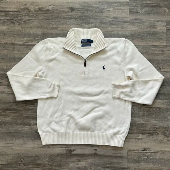 Polo by Ralph Lauren Other - Vintage Polo Ralph Lauren 1/4 Zip 100% Cotton White Knit Sweater Size L